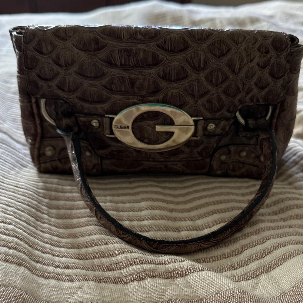 Guess Dark Brown Crocodile Embossed Clutch